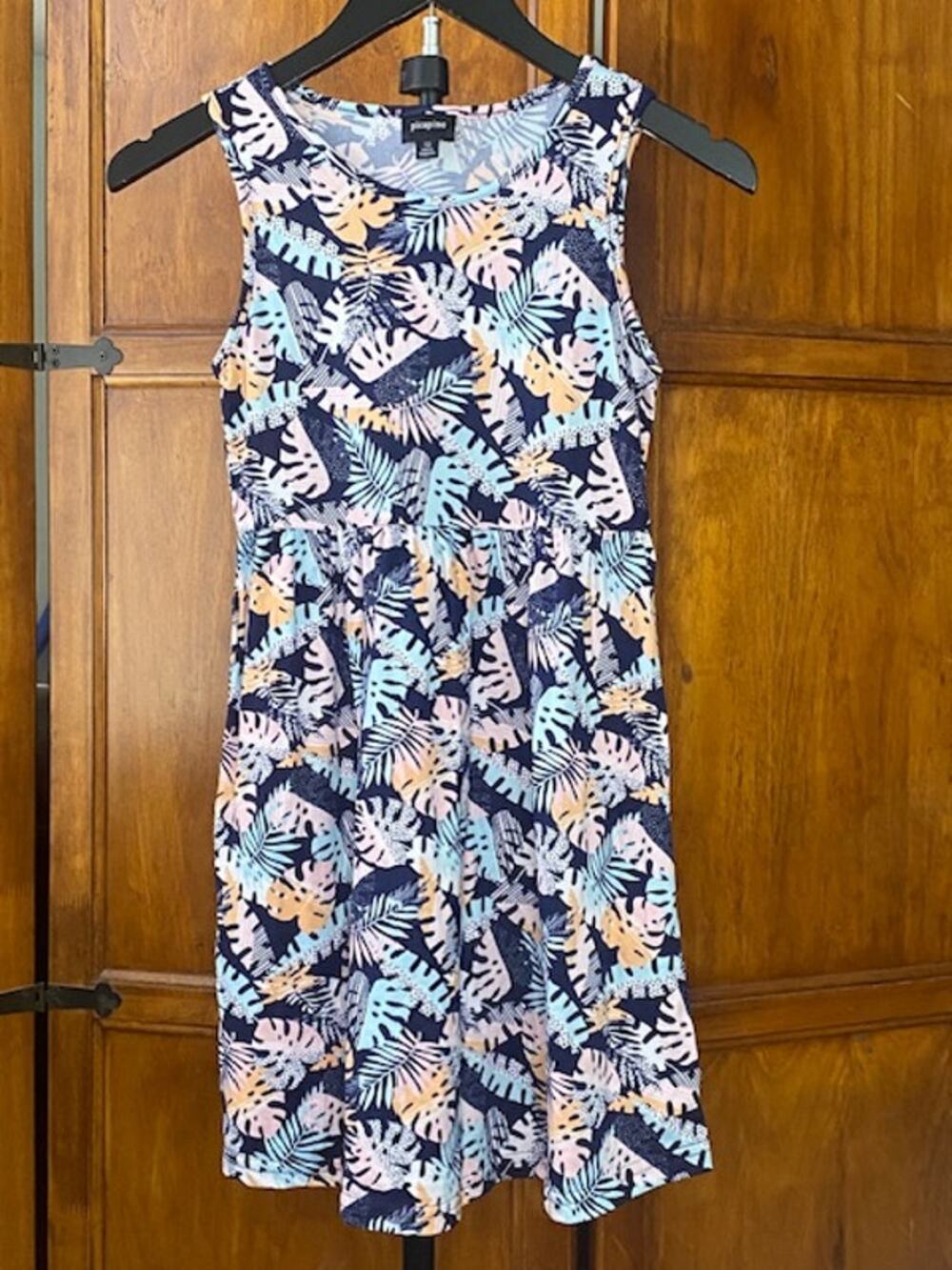 Picapino Girls Dress Size 12 Tropical Leaf Print Sleeveless A-Line